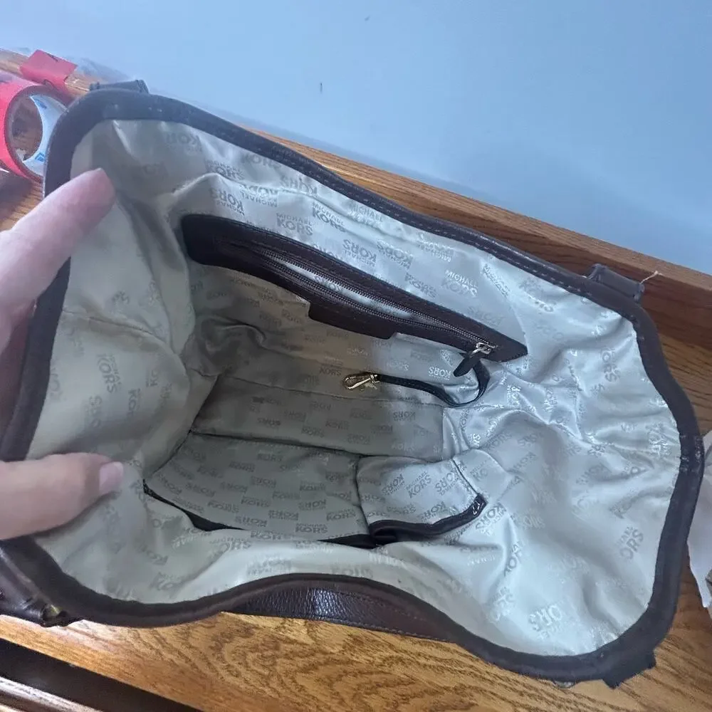 Michael Kors Bag Brown Gold Satchel Leather - Picture 11 of 13